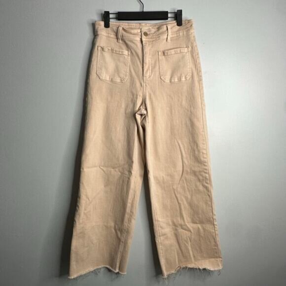 Oat New York High‎ Waist Wide Leg Raw Hem Pants tan/pale pink 8/29 - Picture 1 of 8
